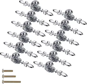 12 Pack Silver Diamond Clear Crystal Glass Decorative Knobs with Plate,Drawer Dresser Knobs Pulls Handles with 3 Kinds of Screws for Kitchen Bathroom Office Decoration (12 Pack, Small, Silver)
