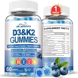 High Potency D3 K2 Gummies 10000IU with MK-7 Zinc & Vitamin C for Immune Support and Daily Energy Sugar-Free Vegan Blueberry Flavor 60 Count