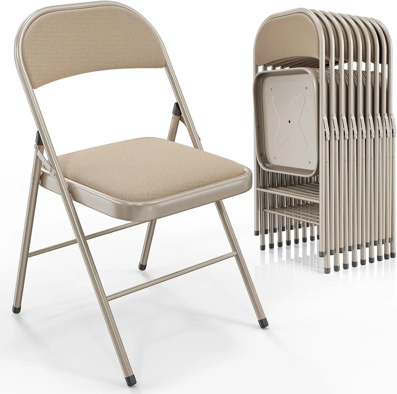 Karlhome Heavy Duty Folding Chairs (4/6/10 Pack) - Fully Padded Chair with Cushions, Metal Frame, Fabric Seat & Back, 350 lbs Capacity, Durable Folding Seating