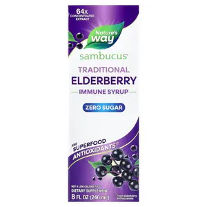 Nature's Way Sambucus®, Traditional Immune Syrup, Zero Sugar, Elderberry, 8 fl oz (240 ml)