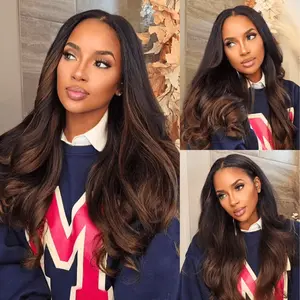 【UPGRADED】Julia EasiContour V Part Hair Yaki Straight Chestnut Brown Ombre Color Lightweight Glueless Human Hair Wig Beginner Friendly
