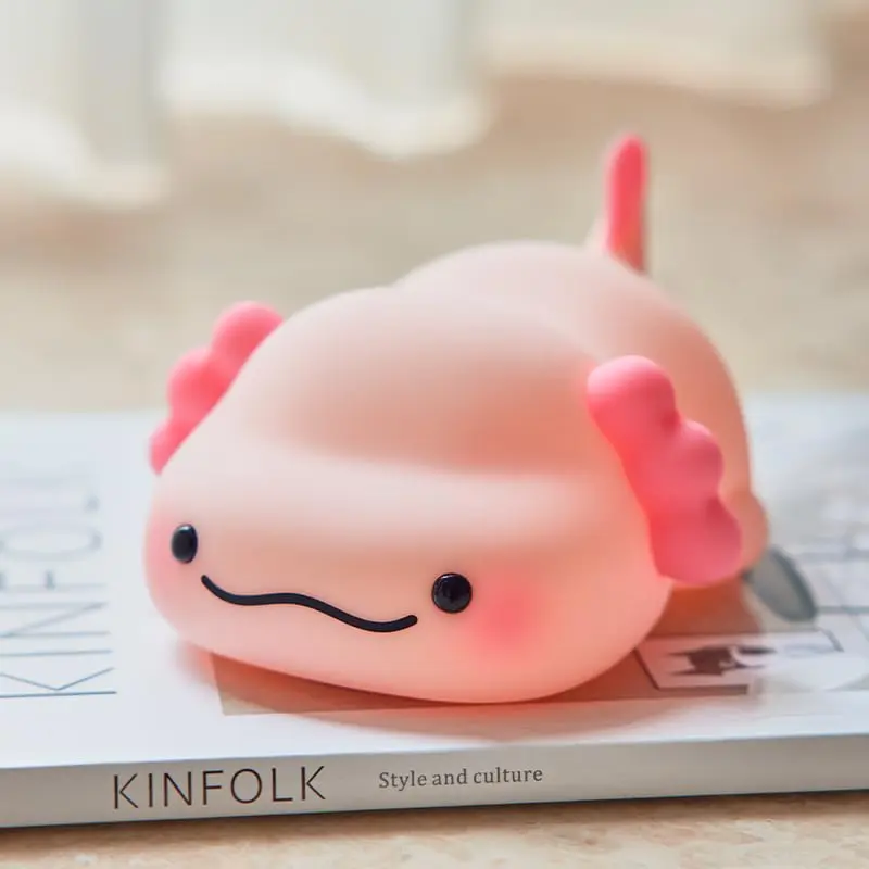 Axolotl Night Light, LED Squishy Novelty Animal Lamp, Food Grade Silicone, 3 Level Dimmable, Breastfeeding Nursery Nightlight for Room Decor, Funny Gifts Stuff for Boys Girls Baby Children