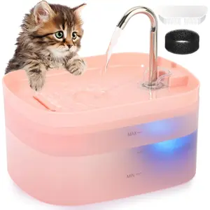 Water Fountain, 84OZ/2.5L  Fountain, Super Silent Pet Water Fountain, Activated Carbon Filter, Translucent Pet Water Dispenser Suitable for Multiple Pets Family (Pink)