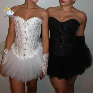 Women Swan Costume Frills Tube Top With Mini Tulle Skirt Halloween Cosplay Costume Sleeveless, Form-Fitting Lace Mini Skirt