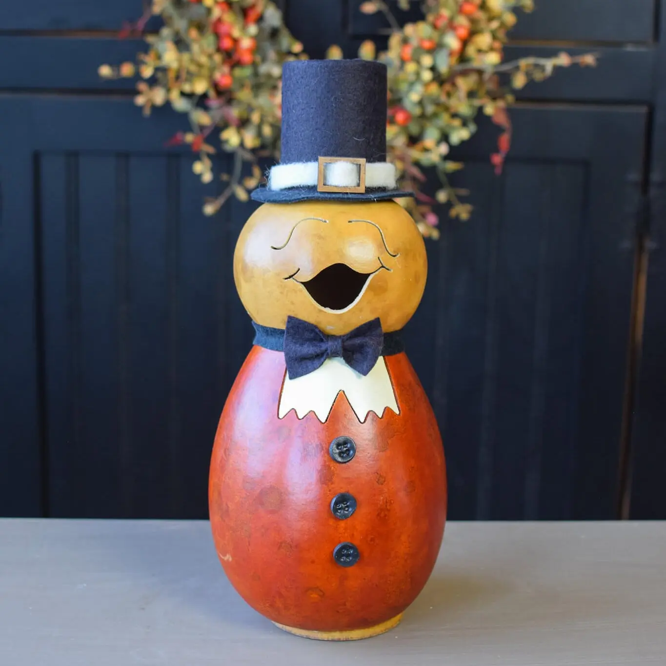 Hand-Crafted Thanksgiving Gourd - Pilgrim Man