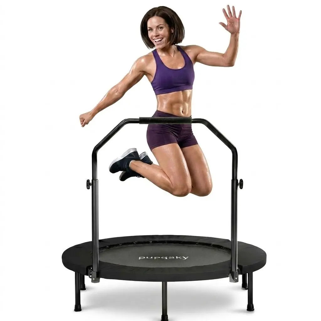 40" Fitness Rebounder for Adults, Foldable Bungee Trampoline with Adjustable Handlebar, 600 lb Capacity, Quiet for Indoor & Outdoor Workouts, Rebounder Outdoor Trampolines, Mini Outdoor Trampolines