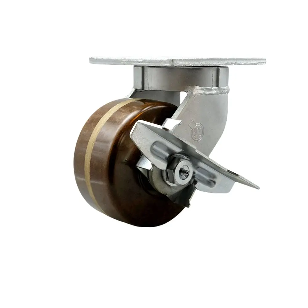 Service Caster SCC-KP92S630-PHRHT-SLB 6 in. Swivel Top Plate Extra Heavy Duty Caster with High Temperature Phenolic Wheel & Side Lock Brake - Heavy Duty Caster Wheel - Industrial Caster
