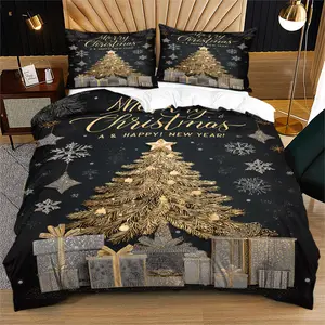 2/3 Piece Christmas Themed Printed Duvet Cover Set, Christmas Tree Gift Cover Bedding Set, Simple, Fashionable, Soft and Comfortable, Christmas Carnival and Happy New Year, Including 1 Duvet Cover and 1/2 Pillowcase