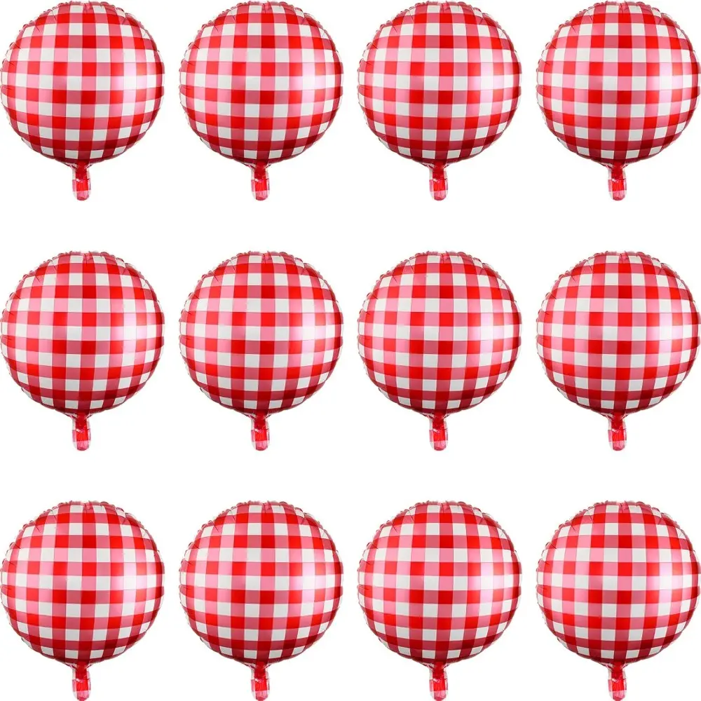 Checkerboard Aluminium Foil Balloons, 50-Piece 18-in Thick Red & White Set with Pump, Wall-Mountable Floatable Decoration for Summer Picnic, Birthday Party