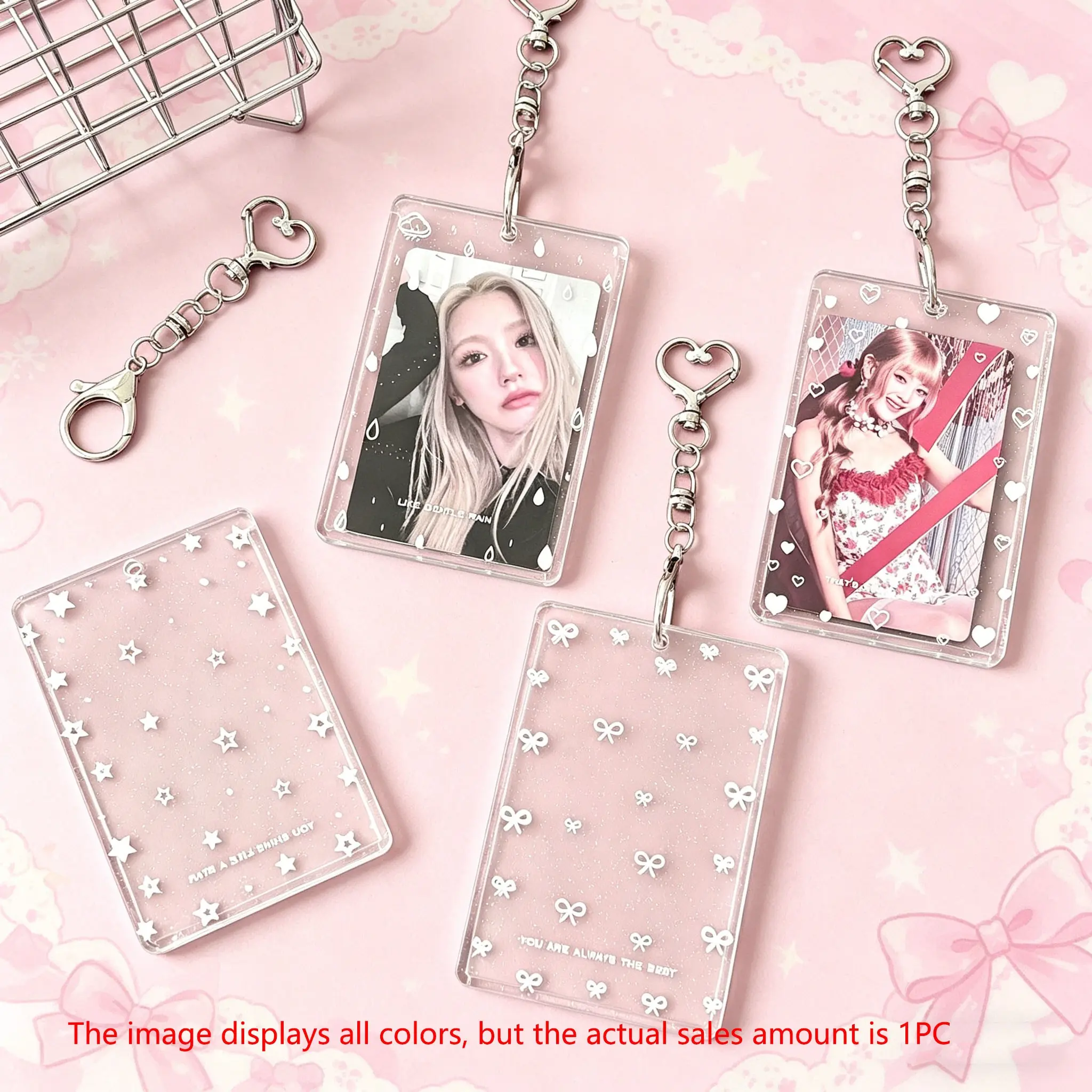Simple Transparent Glitter Card Holder, Acrylic Small Card Case, ID Card Protector, Elegant Design, Perfect for Organizing Cards, Photo Strip Holder, Clear Id Badge Holder