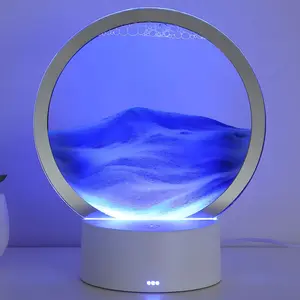 Mobile Sand Art Decorative Lamp, Liquid Motion with Light (7 Colors/touch Control), Round Glass Flowing Sand Painting, Relaxing Desk Decoration