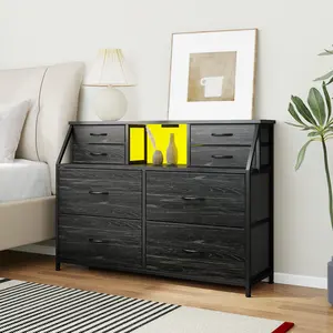 【Vanity sideboard】Raybee 8 Drawers Mini Dresser for Bedroom,Dorm & Attic's Dresser with Built-In Charging Station and LED, Sturdy Chest of Drawers with Two Open Shelves for Storage,Hides all your clutter to keep you organized & your vibe on point