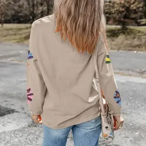 Women's Sequin Turkey Graphic Corded Drop Shoulder Thanksgiving Day Baggy Sweatshirt, Glitter Christmas Fashion Pattern Festive Pullover