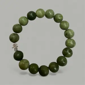 “JOLEN”Jade Natural Stone Energy Bracelet  10mm- Cool to the Touch able to calm with a grance and celebrated for bringing swathes of Good Luck-the Green Jade.Energy Bracelet has a long history of being a deep Healing.Sise M  6-7
