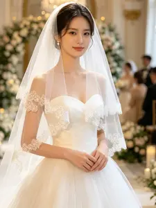 Romantic Korean-Style Floral Bridal Veil, Perfect for Seaside Vacations, Wedding Photography, Banquets, Elegant Wedding Accessory