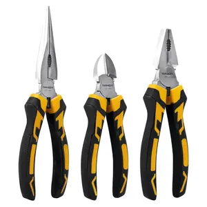 3-Piece Plier Set with Crv Material and Matte Chrome Nickel Coating, Includes Combination Pliers, Needle Nose Plier, and Side Cutting Plier