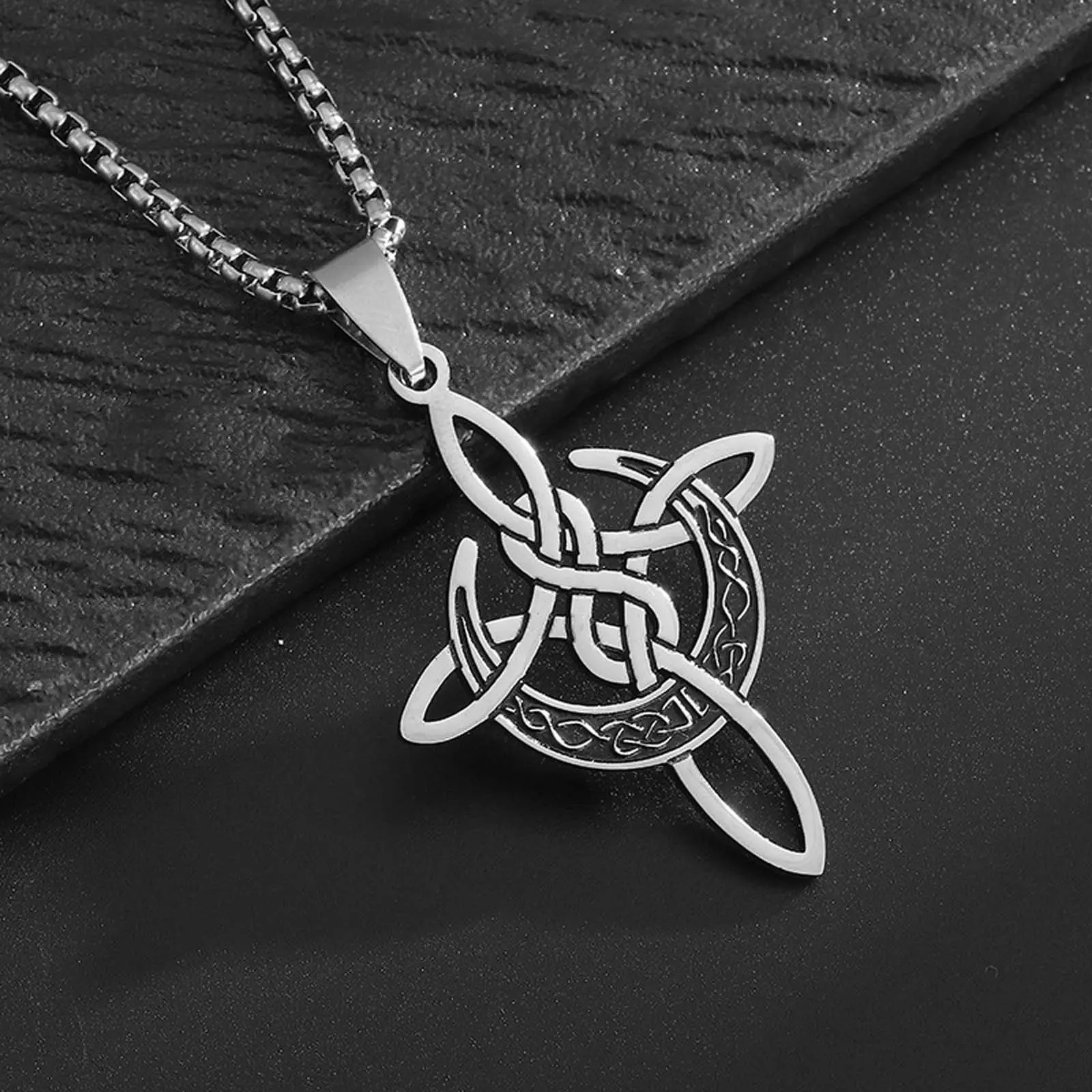 Witch Knot Stainless Steel Hollow Pendant Necklace - Vintage Woven-Design Jewelry, Modern Versatile Daily Wear Accessory, Daily Wear Necklace