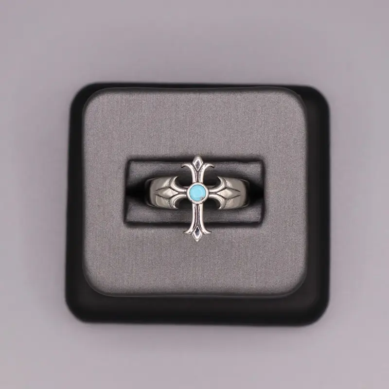Sterling Silver Stone Ring - Turquoise Cross Patonce