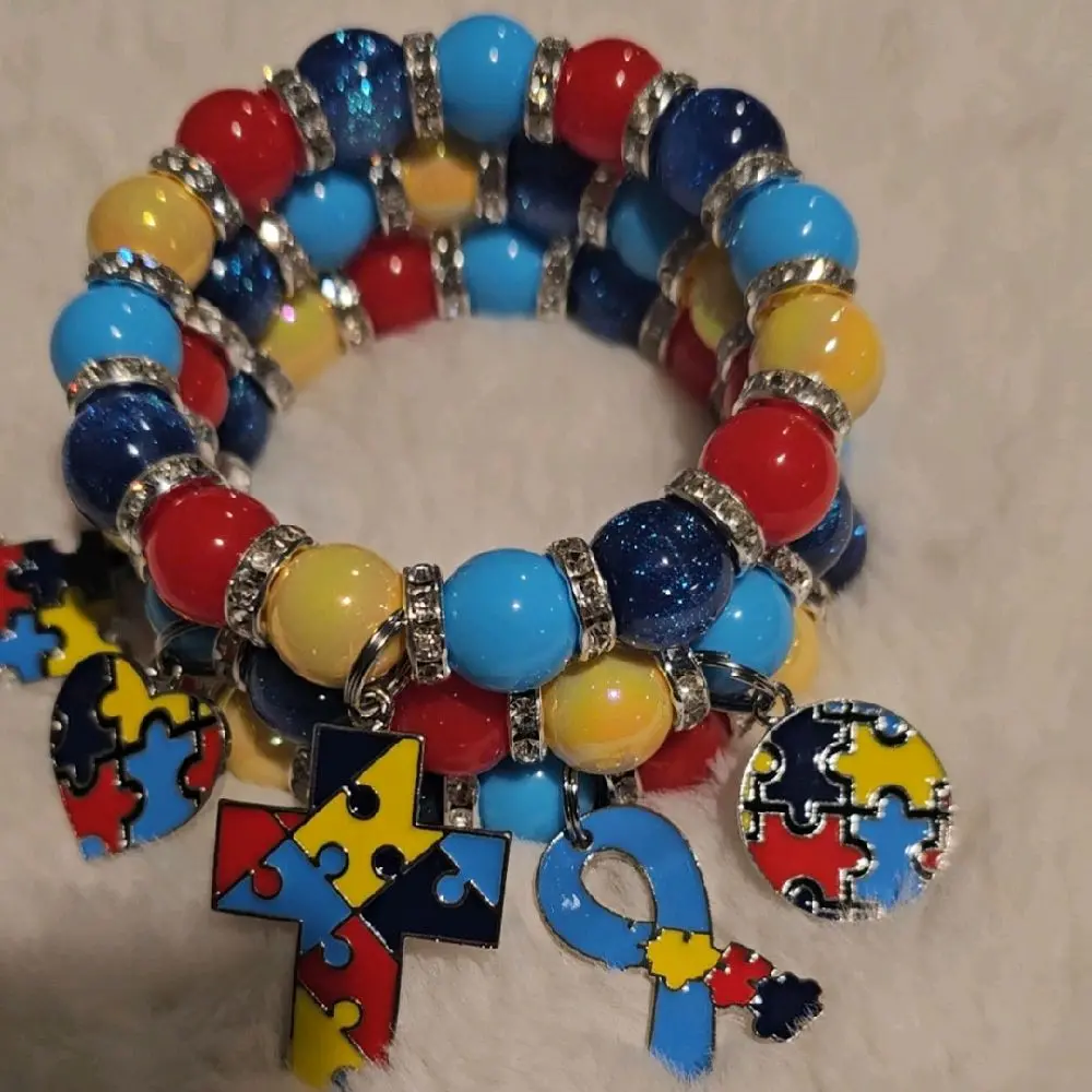Autism Awareness Bracelet with Colorful Beads and Puzzle Charms for Support and Advocacy