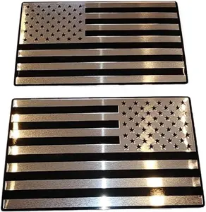 (Set of Two) 3"x5" Chrome and Black Aluminum Embossed Left & Right  Flag Decal Emblem Sticker Badge  Stick On Fender Bed   Window Glass