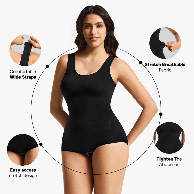 | Buy 1 Get 1 Free | Nebility 2 Piece Women's Seamless Round Neck Shapewear Bodysuit, Comfortable Basic Minimalist Womenswear for Daily Wear with Cinched Waist Affordability Blue