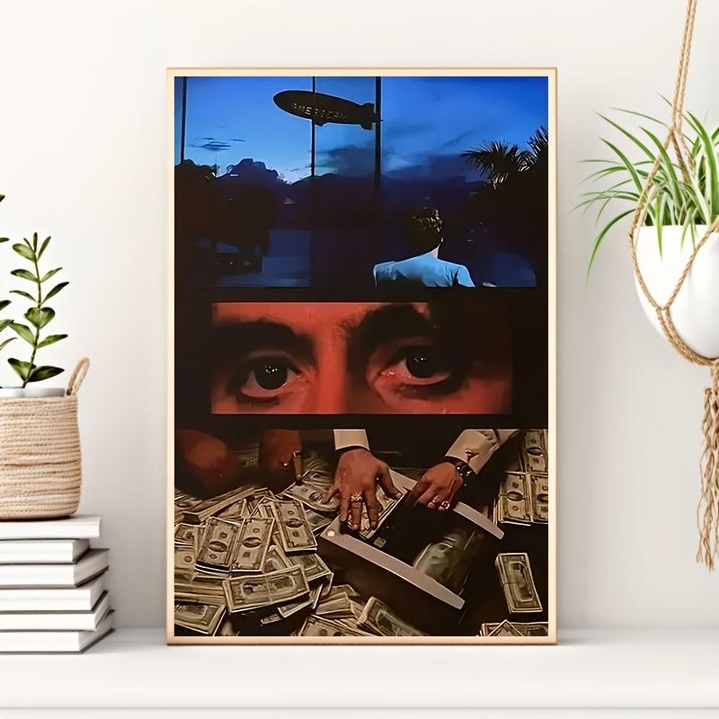 1PC Framed Painting Scarface Canvas Print Poster Classic Gangster Movie Art Mural Decoration Unique Creative Wall Art Decoration for Living Room, Bedroom, Office, Dining Room, Artwork, Perfect Gift and Decoration, Ornaments, Decor, Decoration