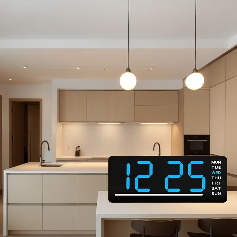 Digital alarm clock with date and temperature/humidity display, three adjustable brightness levels, two sets of alarms and countdown functions. An ideal household item for bedrooms, offices and living rooms.