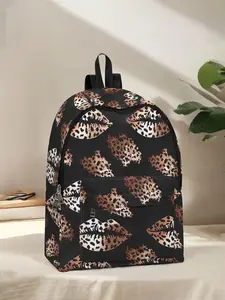 Leopard Lip Print Backpack with Fun Design, Spacious Storage for Daily Use, Suitable for School, Travel, and Business