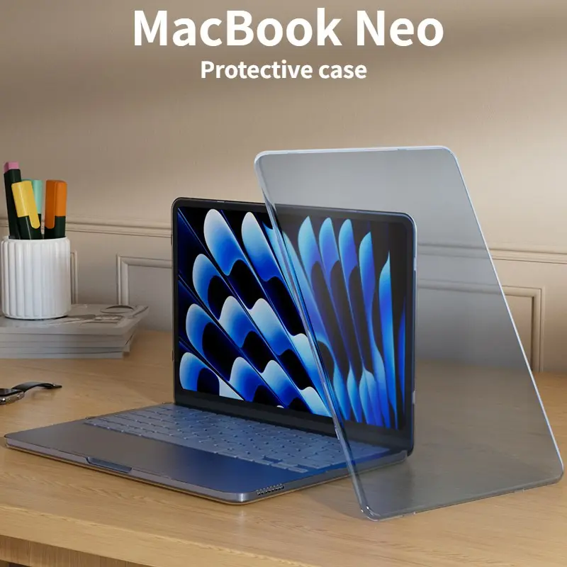 The MacBook Neo 13-inch Scratch-Resistant Transparent Cover Case (Model Neo-A3404 A18 Pro) is available in four colors: Pink, Indigo, Citrus Yellow, and Crystal Clear. Neo Laptop Case Polycarbonate Cover MacBook Durable Protective Cover