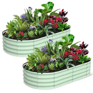 2 Pcs 6x3x1 ft Oval Raised Garden Bed, Galvanized Raised Beds,Open-Ended Base Metal Raised Planter Beds,Garden Bed Outdoor,Planter Raised Boxes for Vegetables, Flowers,Tool-Free Asse,Green