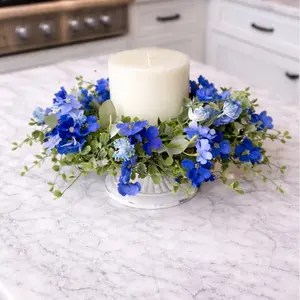 This Blue Spring Wreath Makes Your Kitchen Look SO Good!!  Perfect for Mother’s Day, Easter & Spring Home Refresh