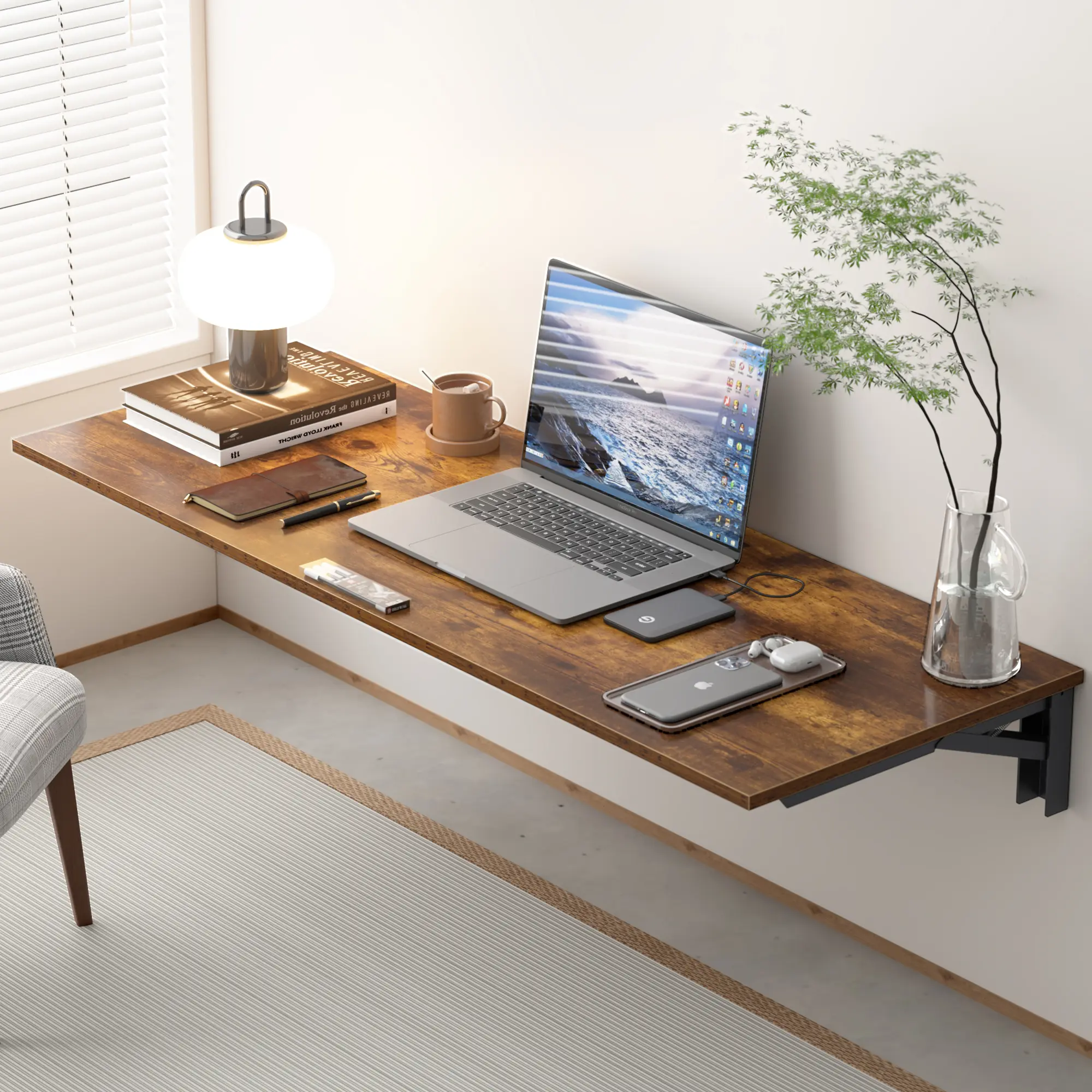 Wall Mounted Desk 47.2"x19.7" Floating Computer Table, Fixed Study Workstation for Home Office, Sturdy Writing Desk Wall Attachment, Space-Saving Laptop Stand for Bedroom, Modern Simple Desk for Small Room