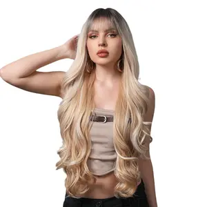EMMOR  New Arrival Women's Straight Bangs Dark Brown Big Wave Fashion Long Curly Hair Full Wig