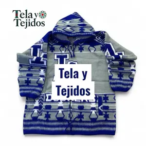 Wool-Blend Knit Sweater – Grey & Royal Blue Aztec Design