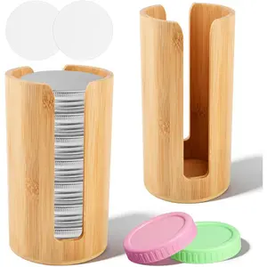 Mason Jar Lid Organizer, Wooden Vertical Storage Holder Mouth Mason Jars, Jar Wooden Storage Accessories for Home Kitchen Organization & Tumbler Lids(COLOR:Bamboo)