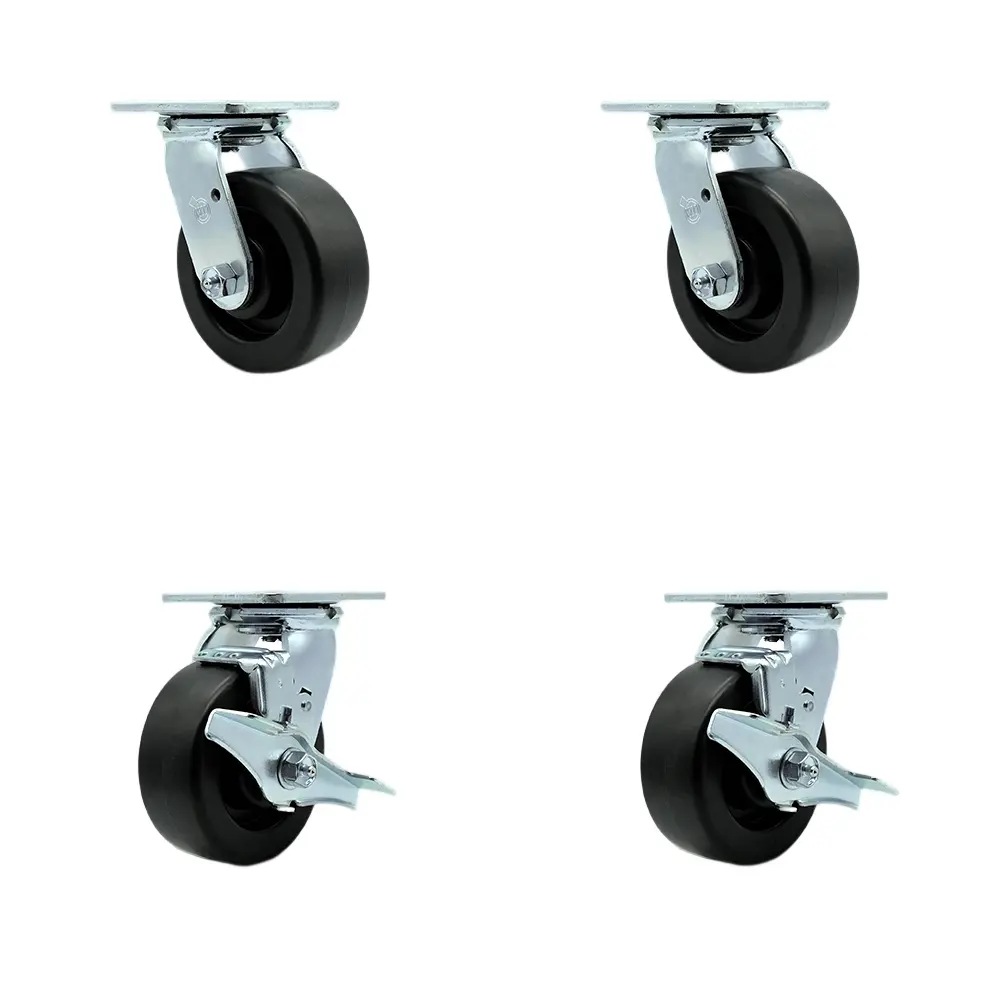 Service Caster SCC-SS30S520-POB-2-TLB-2 Stainless Steel Heavy Duty Ball Casters (Set of 4), 5 in. Chemical Resistant Polyolefin Wheels, Ball Bearings, 2 Swivel with Brakes, 2600 lbs Capacity for Commercial Equipment, Dollies, Food Service Carts, Freight T