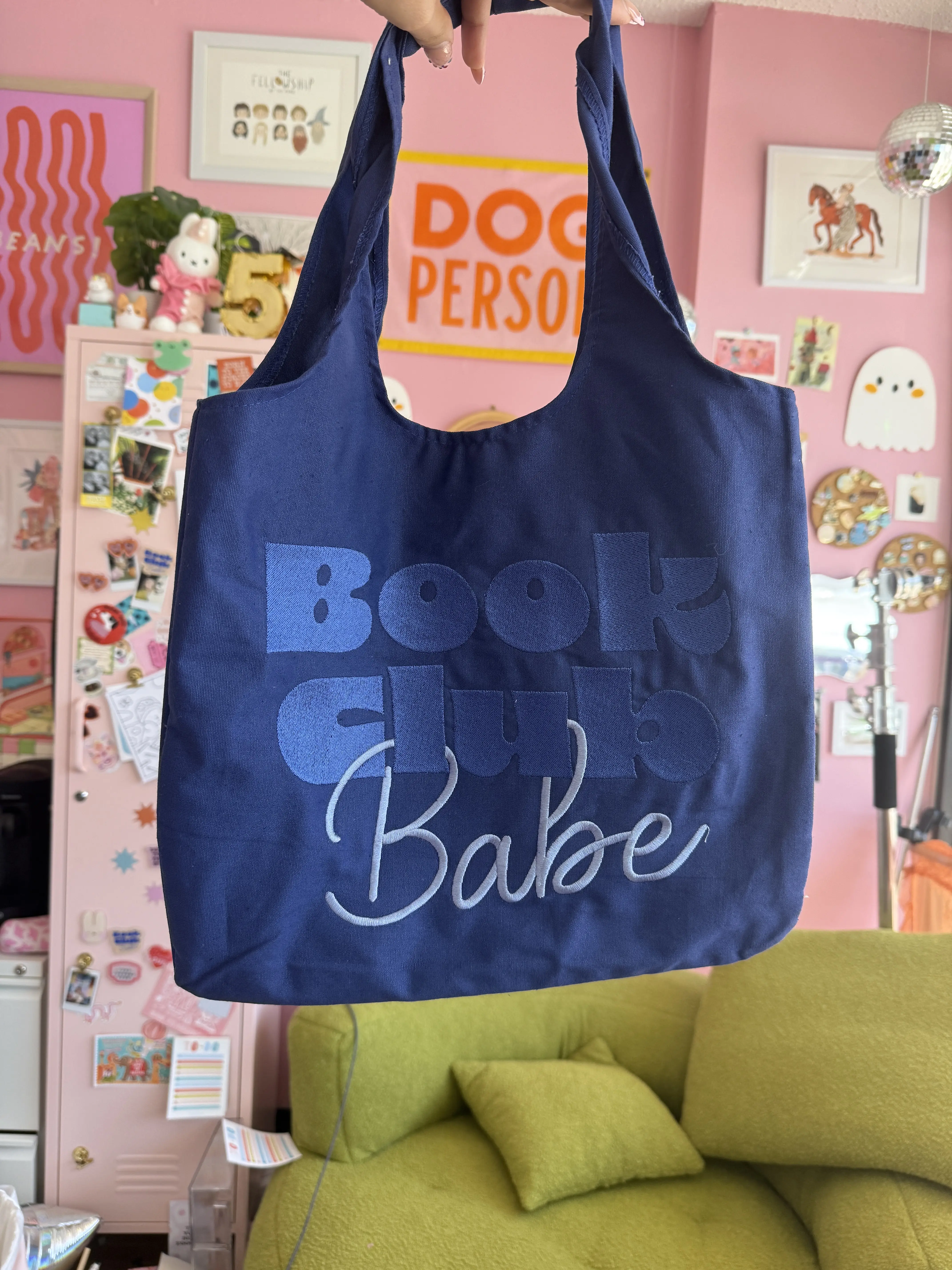 Blue Embroidered Book Club Babe Totebag