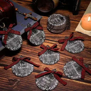 24 Pieces Names of Jesus Advent Christ Christmas Hanging Ornaments Bulk Wood Religious Ornaments with Savior Names for Christmas Tree Decoration(Black,Vintage Style)