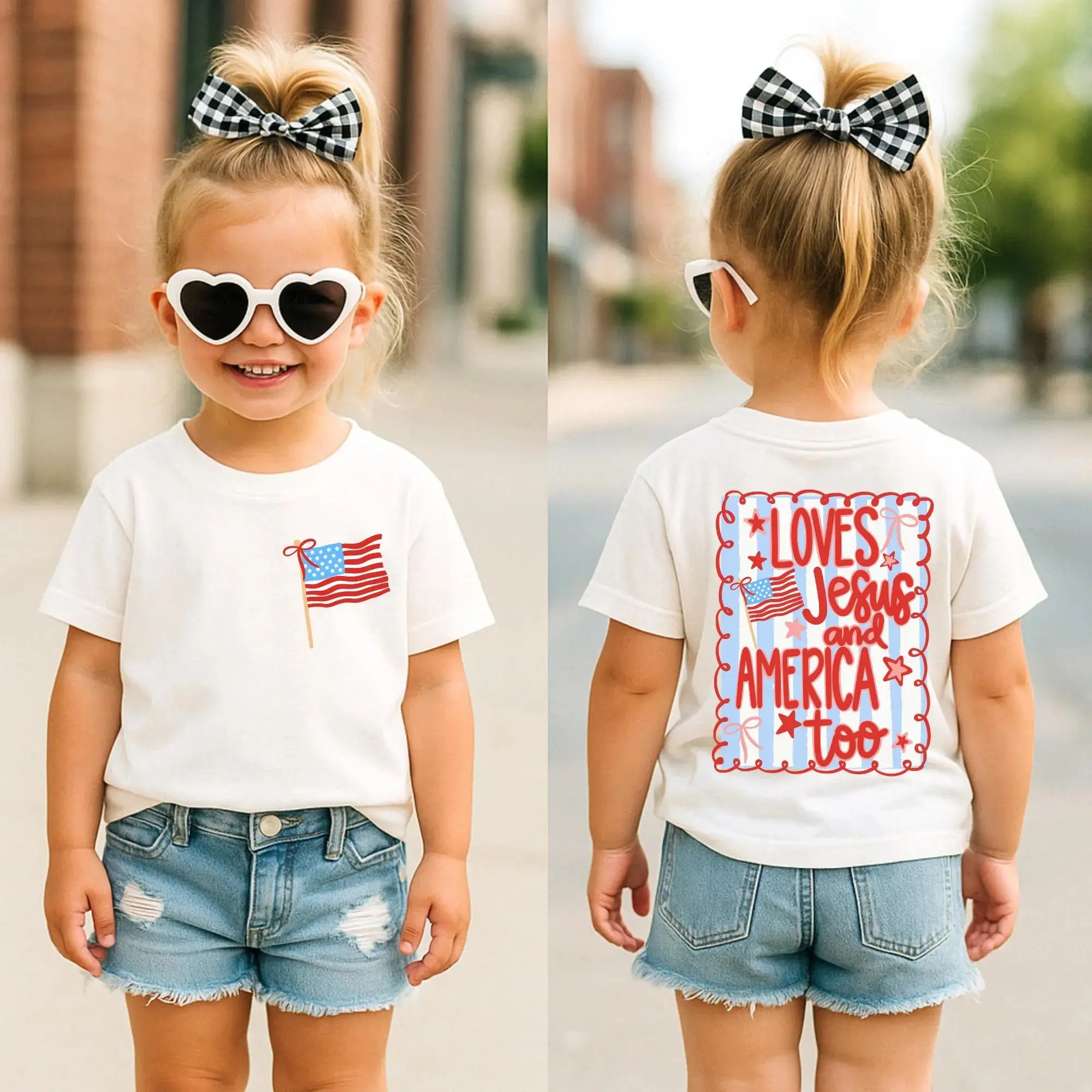 Christian Girls Shirt, Loves Jesus and America Too Tee, 4th of July Girls Shirt, Patriotic Faith Kids Tee, VBS Gift, America 250 Girl Tee