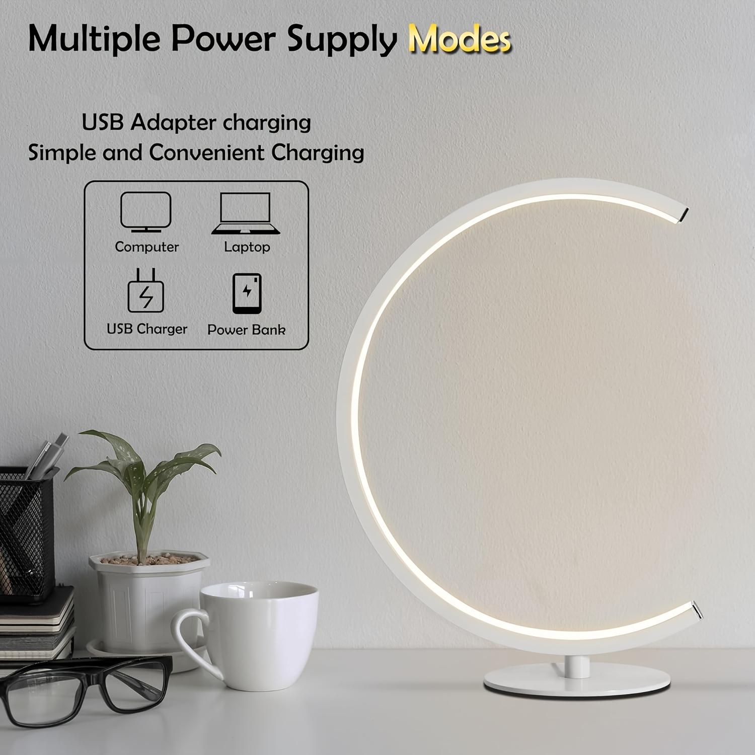 Modern C-Shaped LED Table Lamp, Dimmable Warm White Night Light for Bedroom, Living Room, Office Desk, Minimalist Crescent Moon Bedside Lamp with Touch Control