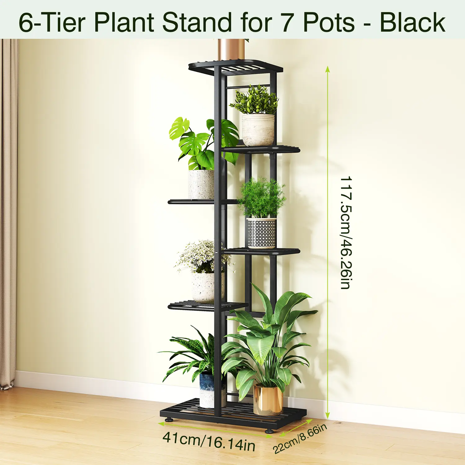 Black 6-Tier Stand with Leveling Feet