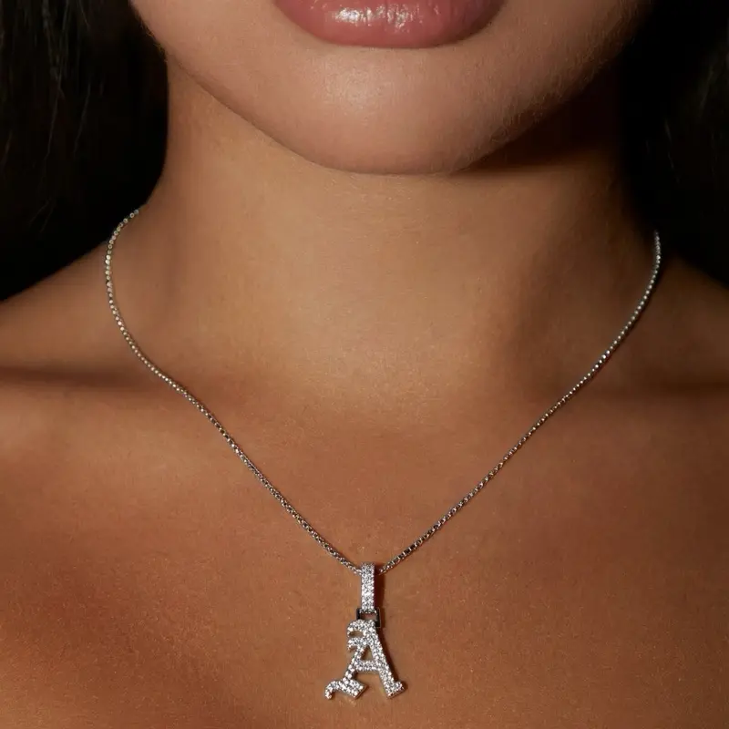 Nova Rose Old English Initial Necklace - Personalized Initial Pendant with CZ Simulated Diamonds, 16-Inch Chain with 2-Inch Extender, White Gold or Gold