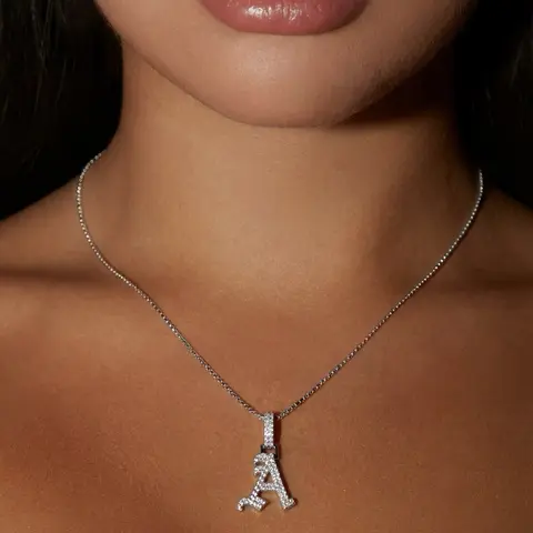 Old English Initial Necklace | Personalized 14K Gold Plated CZ Pendant | 16 Inch + 2 Inch Extender