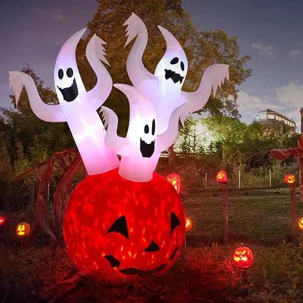 Ubesgoo 5.9 FT Halloween Inflatable Pumpkin Ghost Outdoor Decorations, Scary Blow up Yard Decor with Built-in LED Lights for Holiday Party Yard Lawn Garden Decor Indoor Outdoor