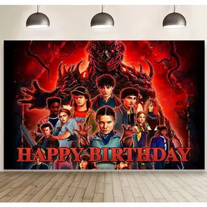 Stranger Season 5 Things Birthday Decorations, Stranger Season 5 Things Happy Birthday Banner Backdrop for Kids Birthday Party Supplies