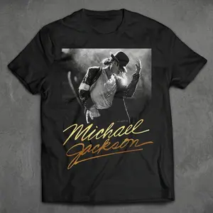 Michael Jackson Gold Signature Graphic Tee - Vintage Black & White Performance Portrait T-Shirt - Premium Pop King Legacy Apparel