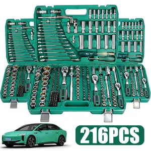 Professional Household Hardware 216 Tool Set, Auto Repair Tool Set: Ratchet Torque Wrench, Wrench, Screwdriver, Socket Combo - Great for Bike and Car Repair!