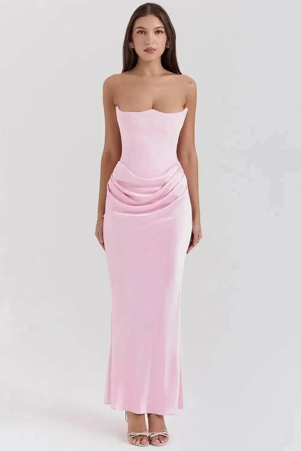 2026 New Red Strapless Corset Sexy Slim Mermaid Tail Long Solid Color Dress Women Elegant Evening