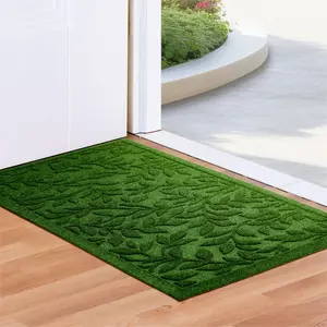 G128 Home Entrance Green Leaves Door Mat | 17x29.5 In | Thick Absorbent Natural Rubber Non Slip, Indoor/Outdoor, Easy Clean, Welcome Mats for Front Door/Patio/Garage