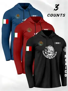 Men's Hooded Long Sleeve T-Shirt Set, 3-Piece Mexican Eagle Snake Print, Sporty Fitted Style, All Seasons Fashion, Sportswear, Animal Pattern Sportswear, Athleisure Sportswear Set